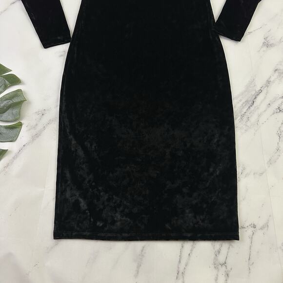 Michael Kors Womens Velvet Midi Dress Size M Black Long Sleeve Sheath Stretch - Picture 4 of 10